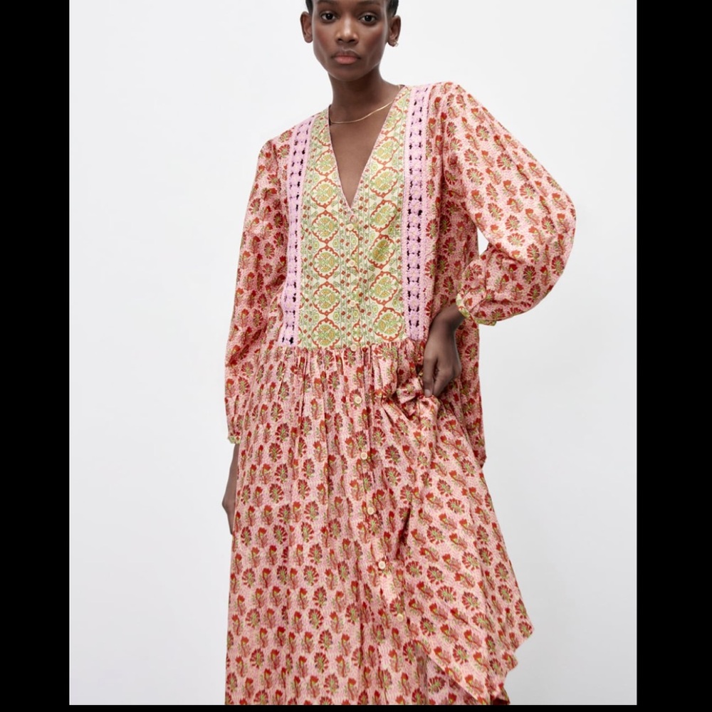 Zara crotchet trim printed dress - Picture 5 of 9